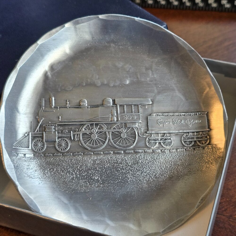 Vintage Wendell August Handmade Metal Dish - Empire State Express 999 Locomotive